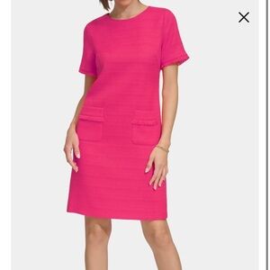 Tommy Hilfiger Hot Pink Short Sleeve Tweed Midi Dress Size 8 Professional